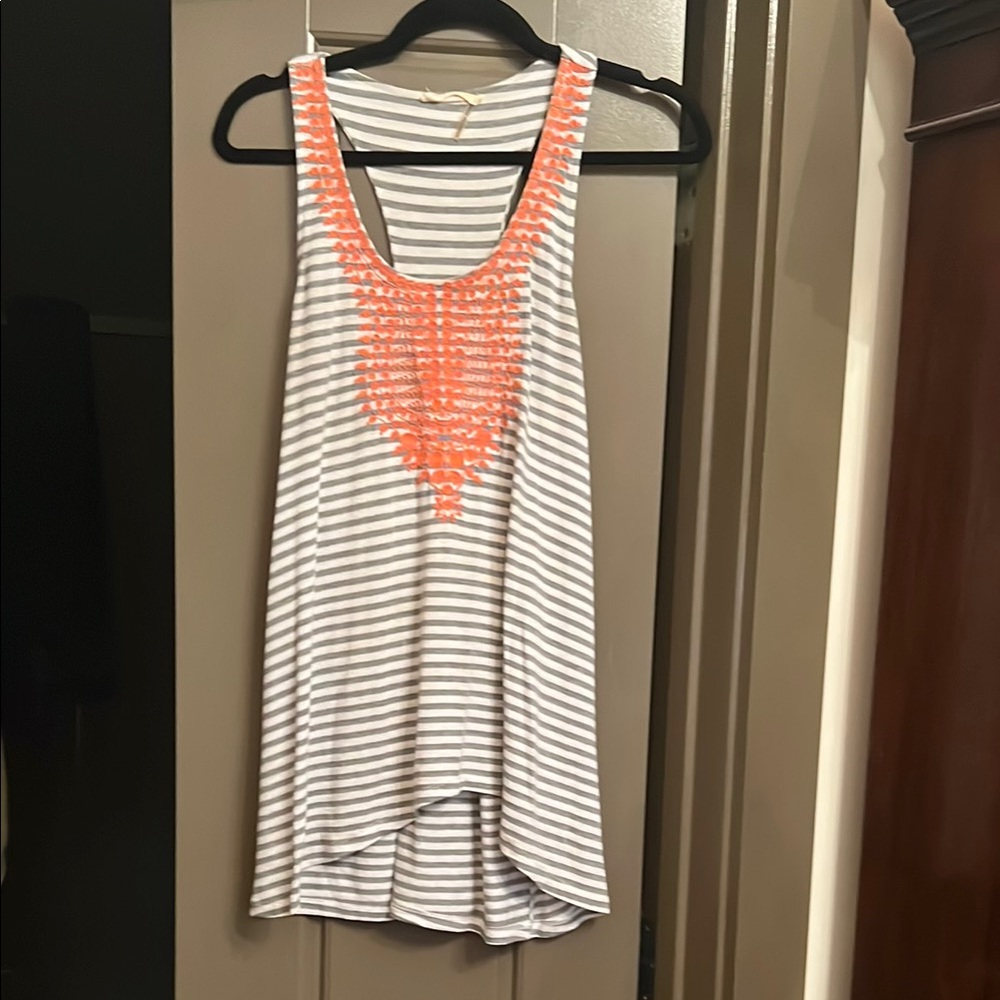 Gray and Orange Asymmetrical Tank Top Relaxed Fit